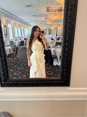 Azazie White Ruffled One-Shoulder Wedding Dress